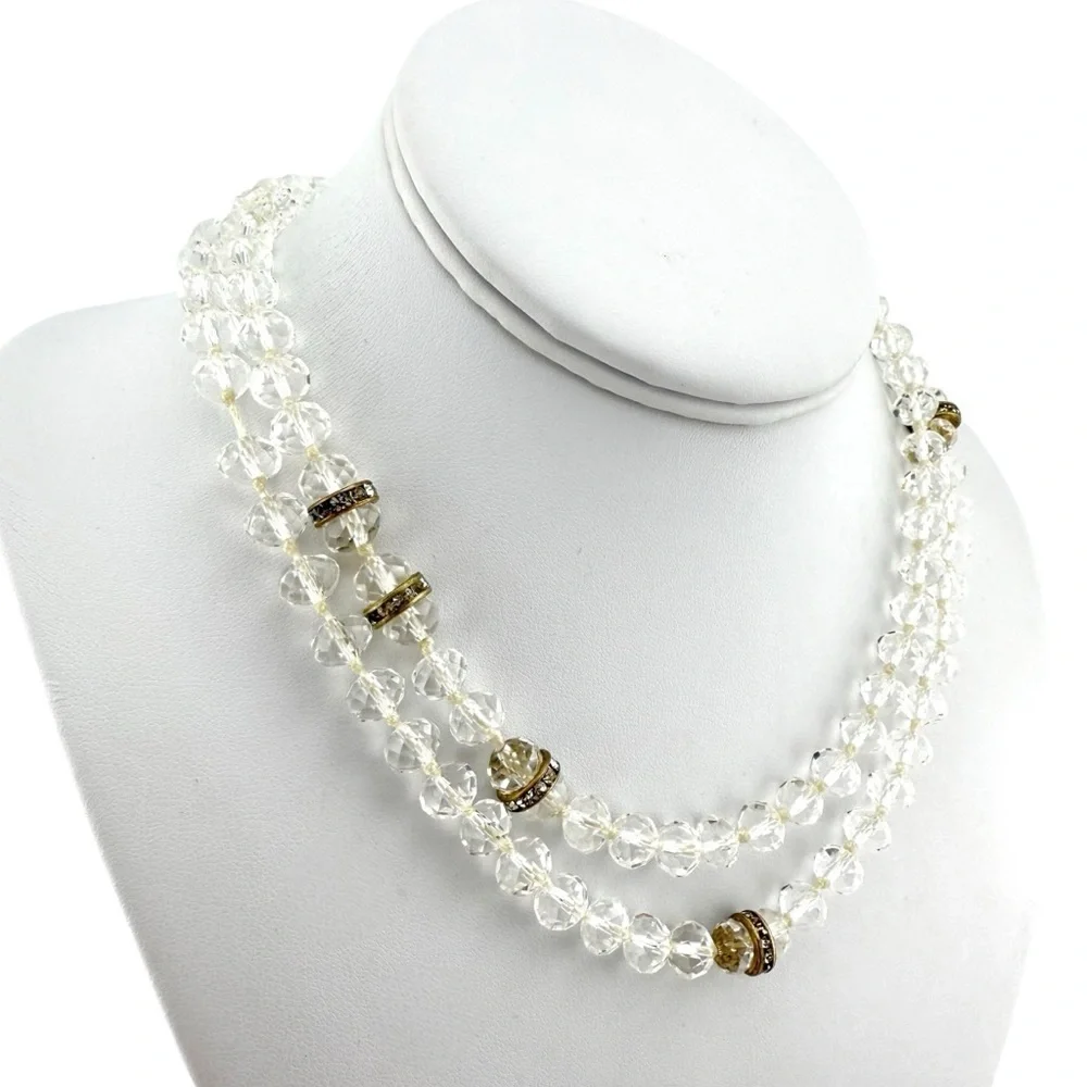 J. Crew Clear and Gold Beaded Necklace